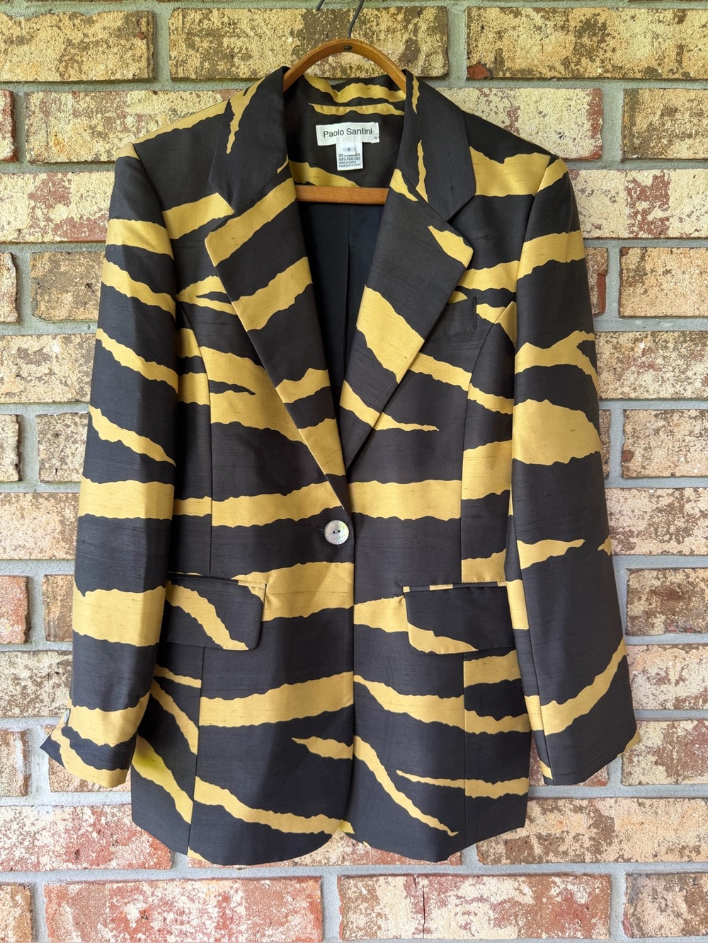 Vintage 1990s Paolo Santini Tiger Print Blazer Women’s Size 8 100% Silk